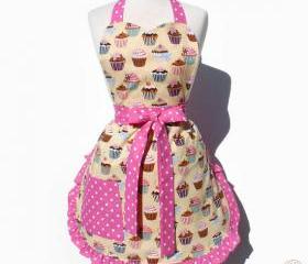 Handmade Cup Cakes & Polka Dots Rockabilly Pinup Apron