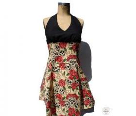 Handmade Skulls & Roses Tattoo Vintage Pinup Rockabilly Dress