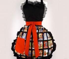 Handmade Day of the Dead "Cartas Marcadas" Apron