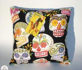 Handmade Day Of the Dead 'Sugar Skulls' Rockabilly Pinup Pillow 