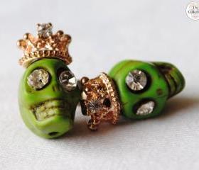 Handmade 'Green Skull Monster' Lucky Money Earrings
