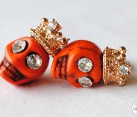 Handmade Dead 'Orange Monster' Rockstar Skull Earrings
