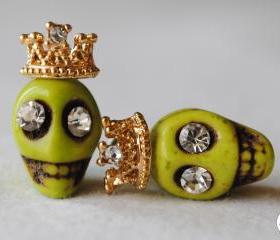 Handmade Green Queen Bohemian Skull Earrings 