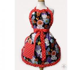 Handmade Tattooed Skull & Roses Rockabilly Pinup Apron