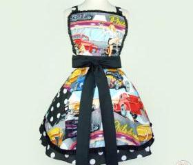 Handmade 50s "Hotrods, Pinups & Roller Skates" Apron