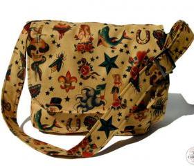 Handmade Vintage Tattooed Rockabilly Messenger Bag