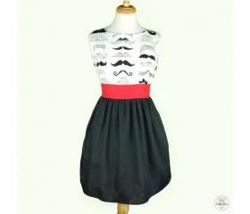 Handmade Pin Up Vintage Mustache Rockabilly Dress