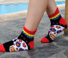 I Love Sugar Skulls Bright Red Ankle Socks