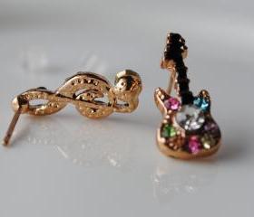 Musician's Music Note 'Treble Clef & Guitar' Earrings