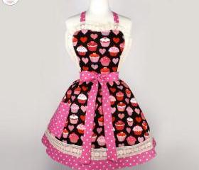 Handmade 1950s Cupcakes, Hearts & Polka Dots Apron