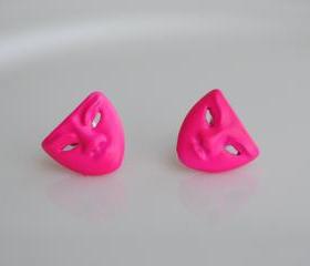 Vibrant Pink Studs "Masquerade Mask" Women's Earrings