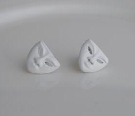 Mystery White Studs 'Masquerade Mask' Womens Earrings