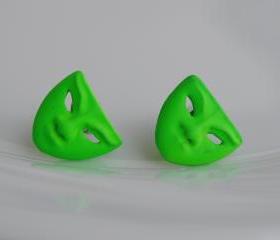 Bright Green Studs 'Masquerade Mask' Women's Earrings
