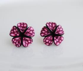 Colorful Pink Night Butterfly Wings Flower Earrings