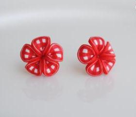 Red Ribbon Flower 'Pinup Picnic' Women Earrings