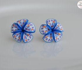 Blue Frangipani Butterfly Wing Lucky Flower Earrings