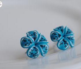 Turquoise Frangipani Butterfly Wing Flower Earrings