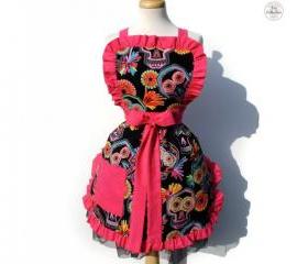 Day Dead "Hot Pink Sugar Skull" Rockabilly Apron