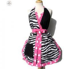 Wild Zebra Print Women Rockabilly Polka Dots Apron