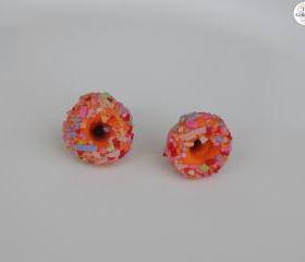 Cute & Fun Orange Frosting Sprinkled Doughnuts unique Food women earrings