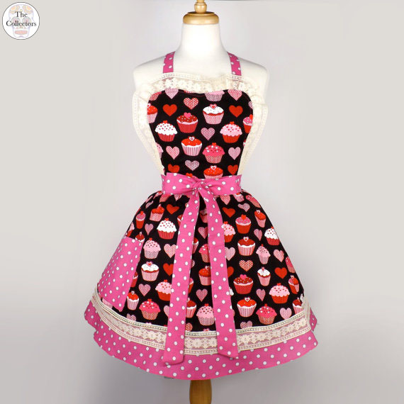 cupcake 1950s Hearts  Dots vintage Cupcakes, apron unique Handmade Apron Polka &